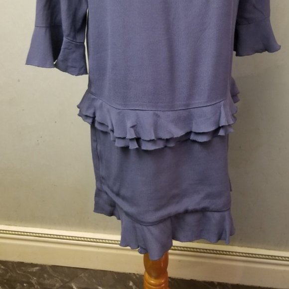 Banana Republic blue Tiered Ruffle Dress 3/4 sleeve size 2 (M21) - Picture 6 of 7
